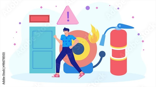 Safety procedures in the IT sector with fire extinguisher illustration animated video