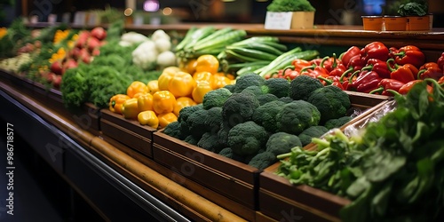 A vibrant display of fresh vegetables in a market setting, showcasing healthy food options.