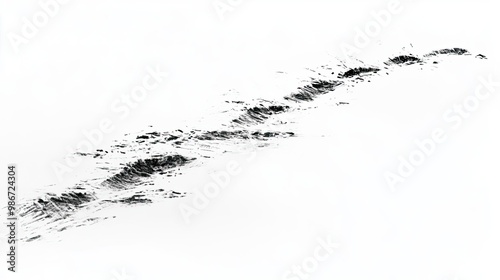 A close-up view of a trail in the snow, showcasing texture and depth against a white backdrop, perfect for winter themes.