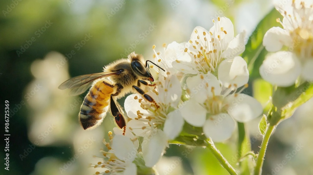 A close-up of bees pollinating flowers in an agroforestry system, supporting both the crops and the surrounding ecosystem A close-up of bees pollinating flowers in an agroforestry system, supporting both the crops and the surrounding ecosystem