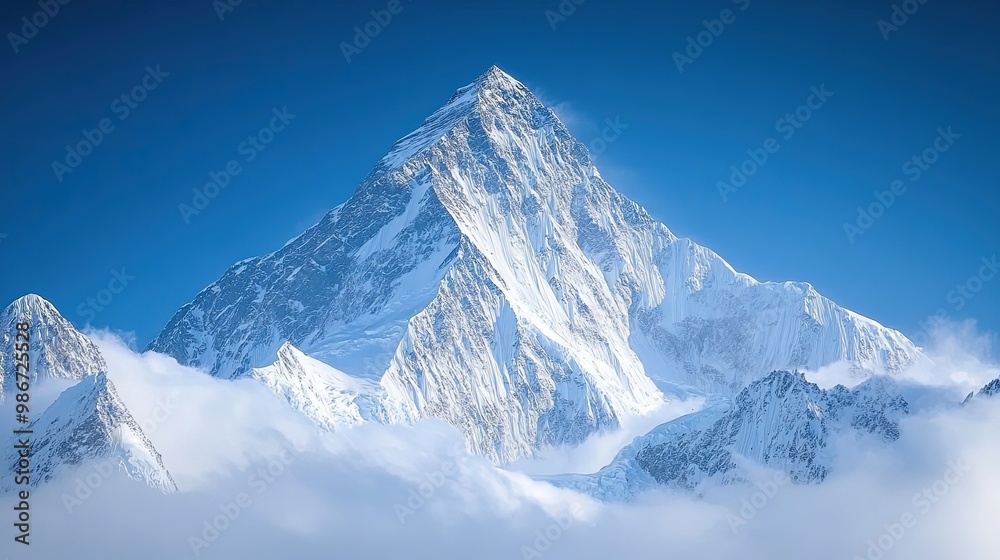 Majestic K2 mountain peak against a clear blue sky Majestic K2 mountain peak against a clear blue sky