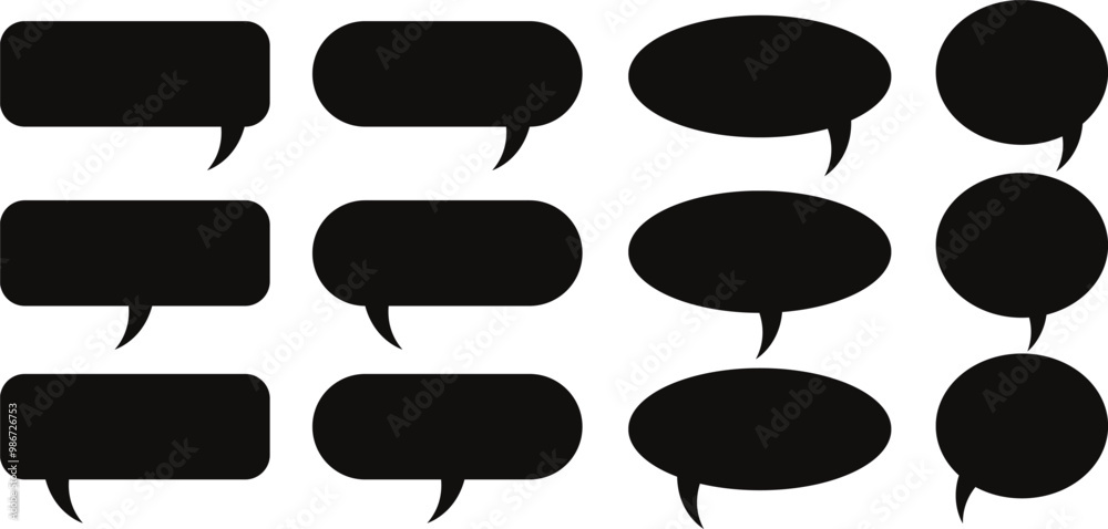 set of black speech bubble design. blank message box design. black empty speech bubble design vector illustration. set of black speech bubble design. blank message box design. black empty speech bubble design vector illustration.