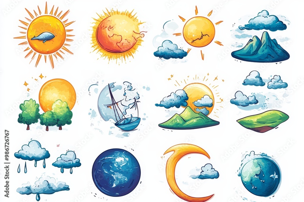 Cartoon Illustrations of Weather Elements Cartoon Illustrations of Weather Elements