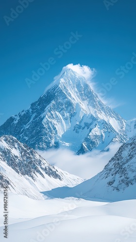 Majestic K2 mountain peak against a clear blue sky