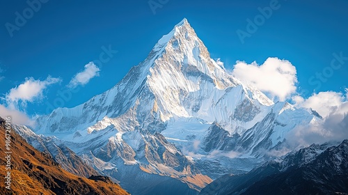 Majestic K2 mountain peak against a clear blue sky photo