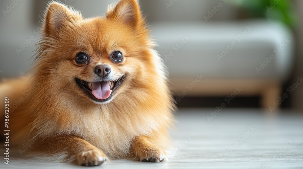 Cheerful Pomeranian Posing in Bright Interior Setting Cheerful Pomeranian Posing in Bright Interior Setting