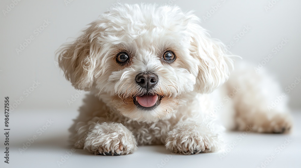 Playful Bichon Frise Relaxing on a Soft Surface Playful Bichon Frise Relaxing on a Soft Surface