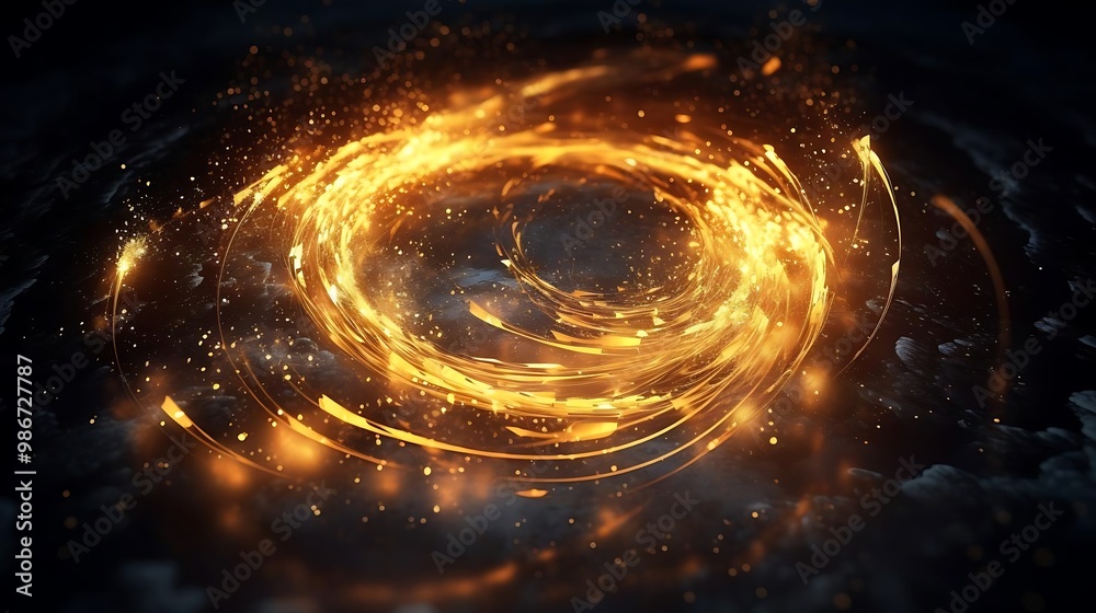 A swirling golden vortex of light and particles, creating a dynamic visual effect. A swirling golden vortex of light and particles, creating a dynamic visual effect.