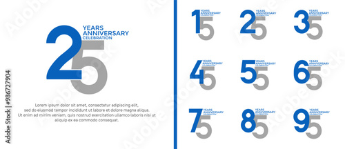 anniversary logo style set with blue and grey color can be use for celebration moment