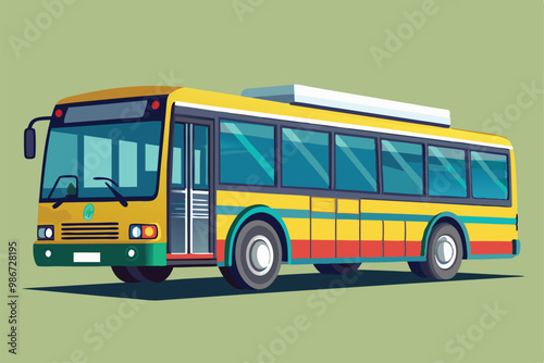 A bright and customizable city bus designed for urban transport, showcasing vibrant colors and modern style, Customizable city bus illustration that is disproportionate.