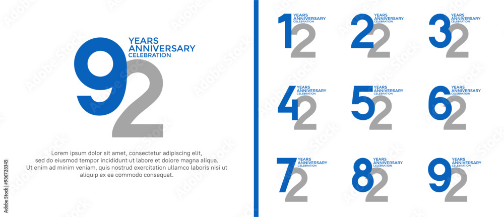 Naklejka premium anniversary logo style set with blue and grey color can be use for celebration moment