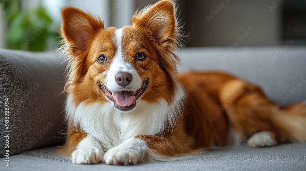 Happy Collie Sitting Relaxed on Couch Happy Collie Sitting Relaxed on Couch