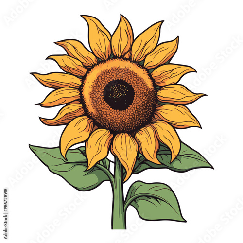 Design element, vector icon, yellow sunflower flower on white backdrop.  Ukrainian yellow flower.
