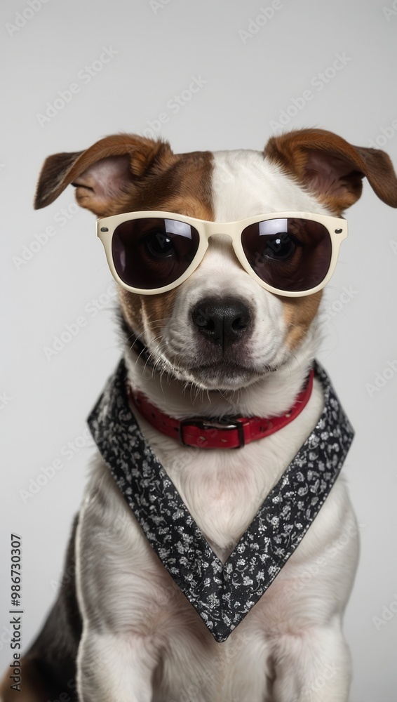 Jack Russell Terrier in sunglasses and red collar Jack Russell Terrier in sunglasses and red collar
