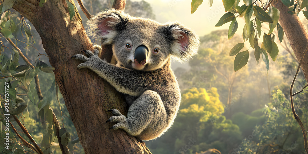 Obraz premium Koala resting on eucalyptus tree branch