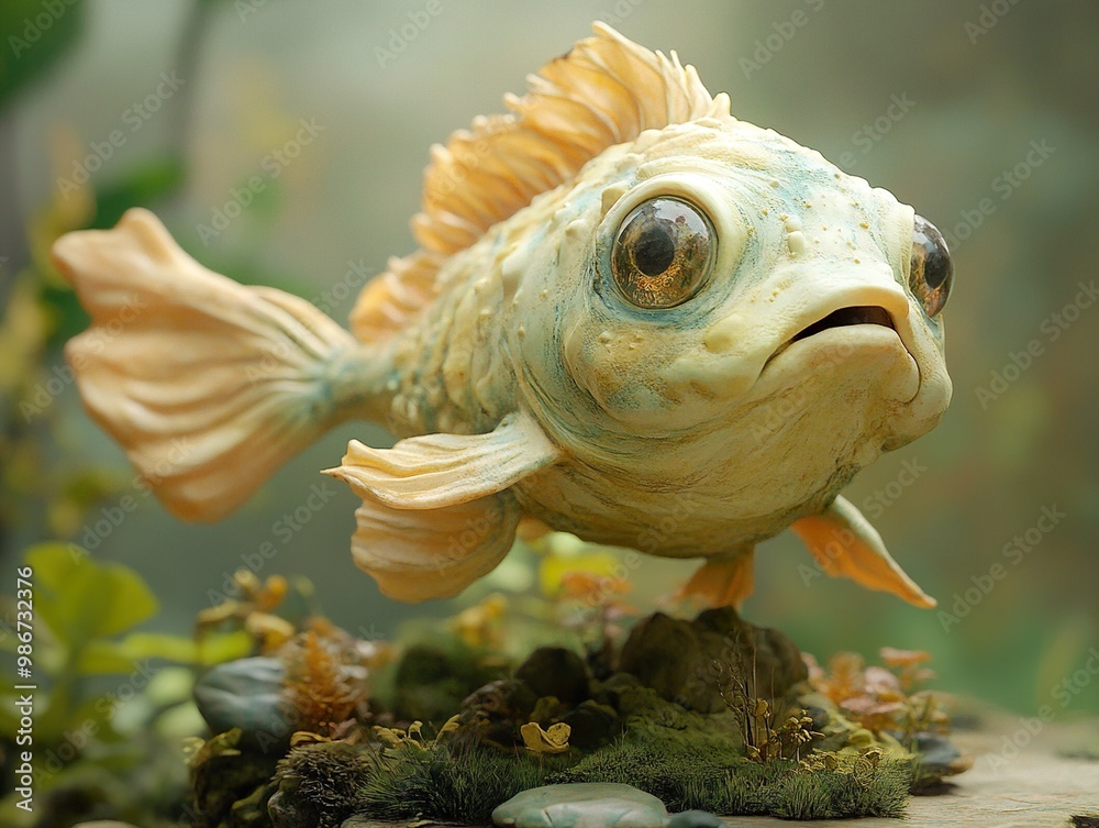 3D Render of a Whimsical Goldfish with Large Eyes 3D Render of a Whimsical Goldfish with Large Eyes