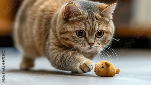 Playful Scottish Fold Cat Engaging with Toy