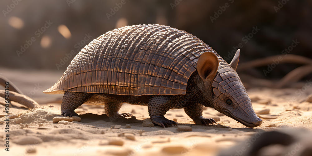 Fototapeta premium Close-up of Armadillo Digging in Sand