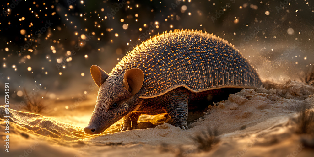 Obraz premium Armadillo digging through sandy surface
