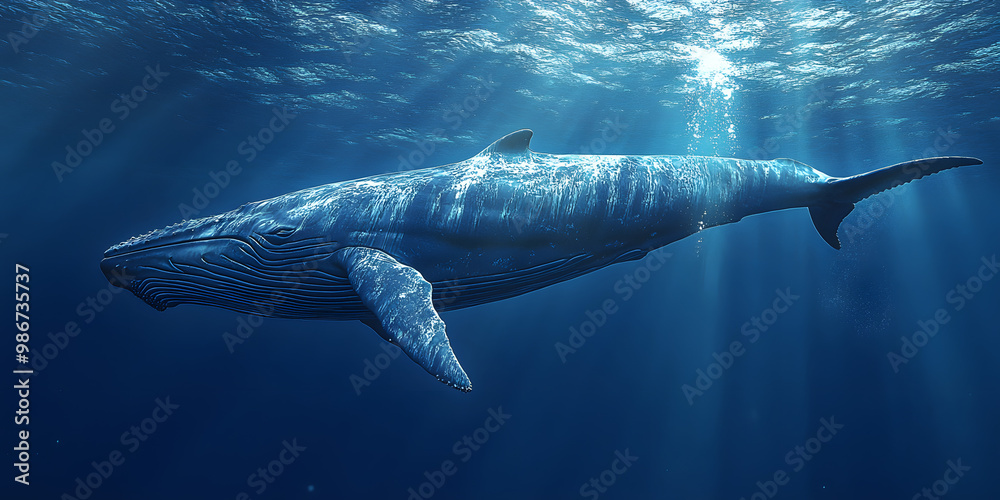 Naklejka premium Majestic blue whale swimming gracefully underwater