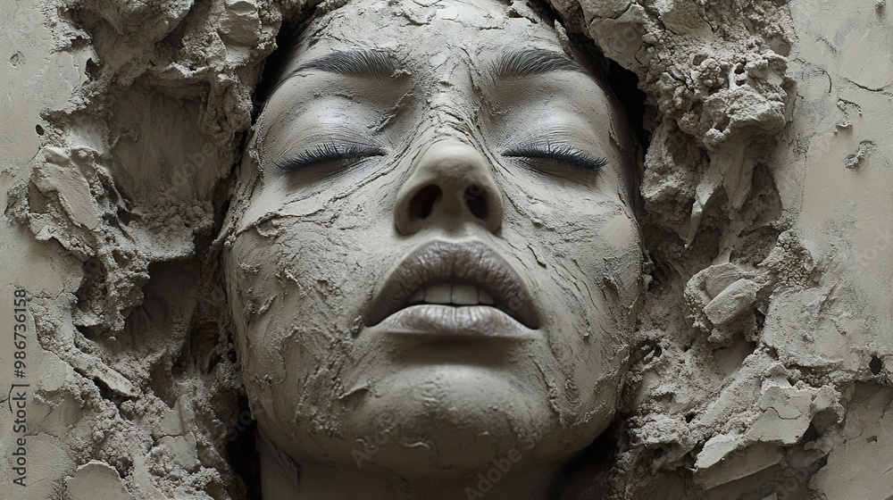 Woman's Face Covered in Clay: A Surreal Portrait Woman's Face Covered in Clay: A Surreal Portrait