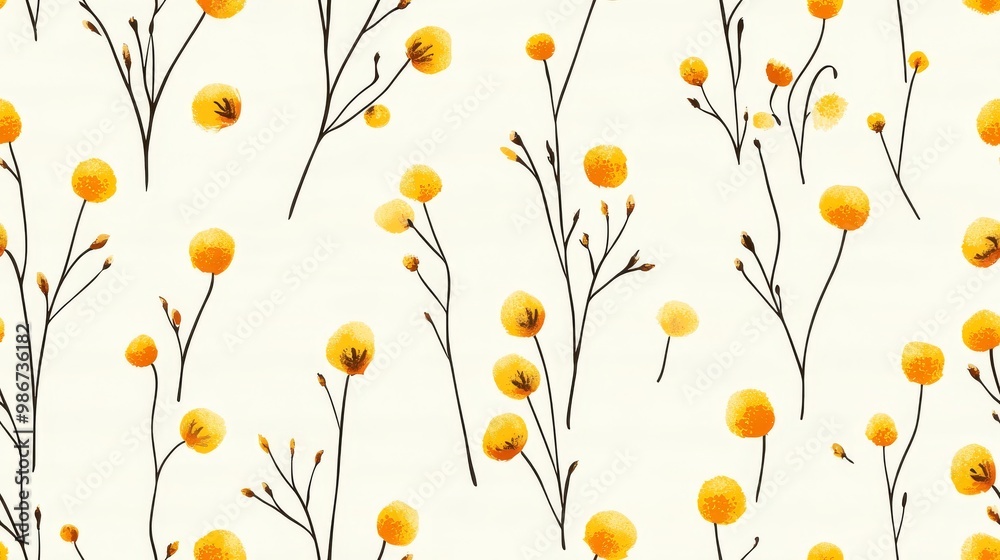 Seamless pattern background of helichrysum plants in a minimalist style Seamless pattern background of helichrysum plants in a minimalist style