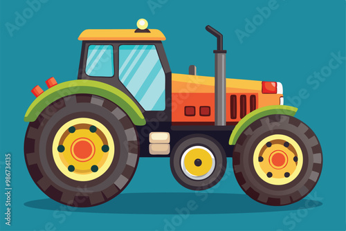 A colorful illustration of a customizable farm tractor with distinct features and side profile, Customizable farm tractor illustration that is disproportionate.