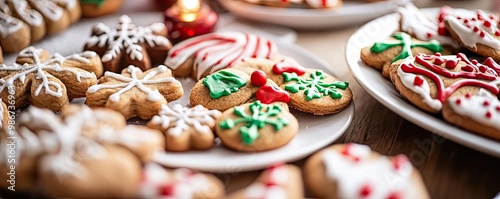 Deliciously decorated holiday cookies arranged elegantly on plates, perfect for festive celebrations and gatherings.