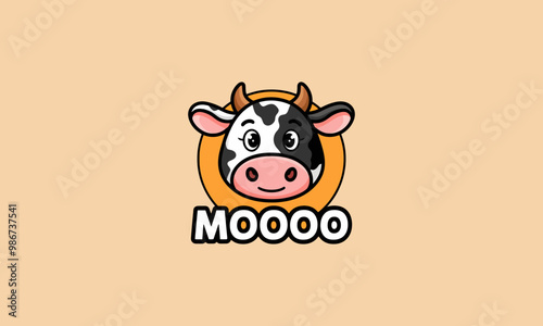 Cute cow face illustration with a playful smile