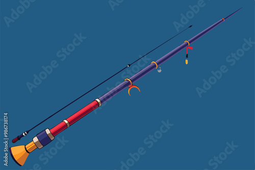 A bright fishing rod with a unique design allows anglers to personalize their fishing setup effectively, Customizable fishing rod with a disproportionate illustration.