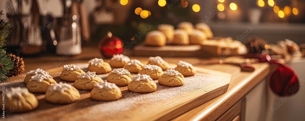 Deliciously decorated cookies on a wooden table, perfect for festive celebrations and holiday gatherings, surrounded by warm lights. Deliciously decorated cookies on a wooden table, perfect for festive celebrations and holiday gatherings, surrounded by warm lights.