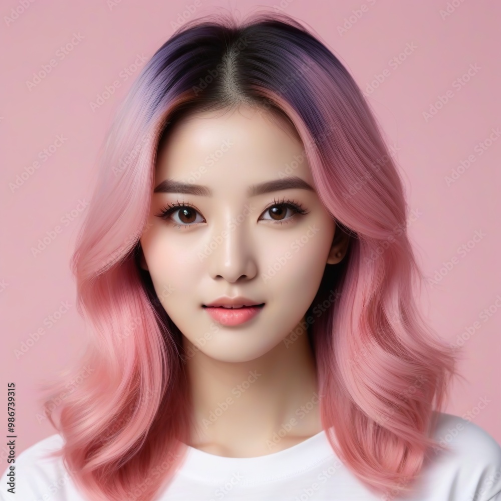 Elegant Woman with Pink Hair: Fashion and Makeup Studio Shot Elegant Woman with Pink Hair: Fashion and Makeup Studio Shot