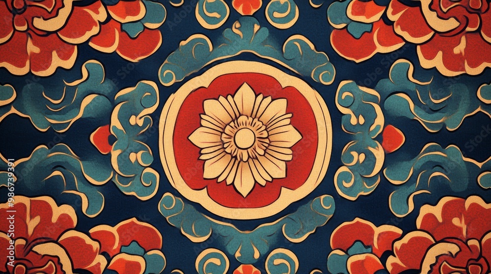 Beautiful illustrative background with korean patterns in traditional ...