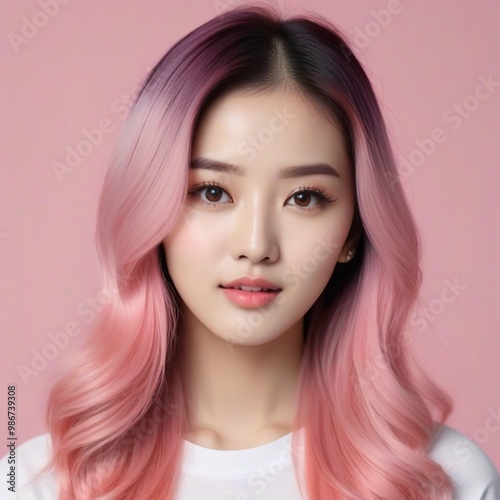 Elegant Woman with Pink Hair: Fashion and Makeup Studio Shot