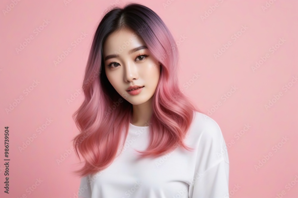 Elegant Woman with Pink Hair: Fashion and Makeup Studio Shot Elegant Woman with Pink Hair: Fashion and Makeup Studio Shot