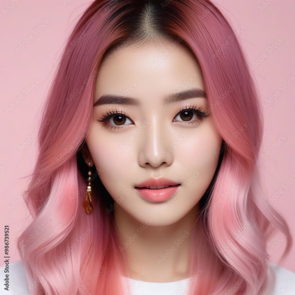 Elegant Woman with Pink Hair: Fashion and Makeup Studio Shot
