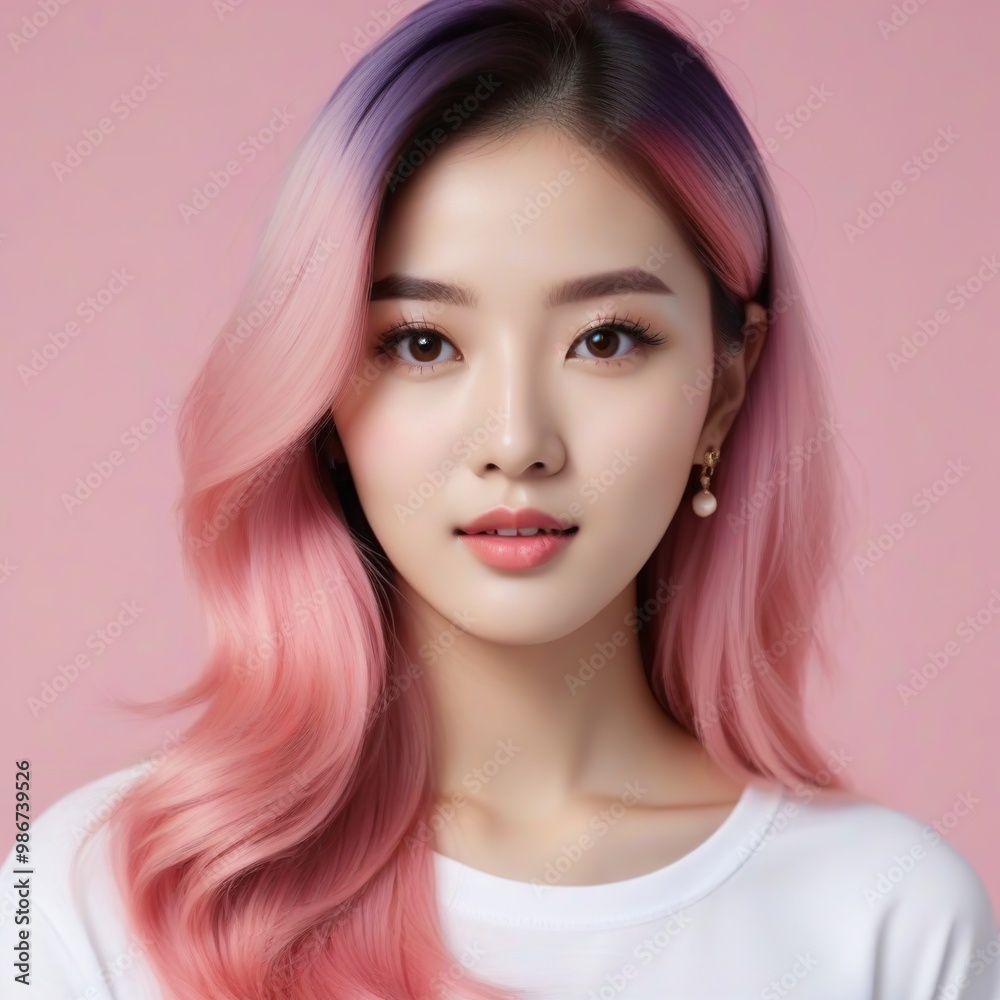 Elegant Woman with Pink Hair: Fashion and Makeup Studio Shot