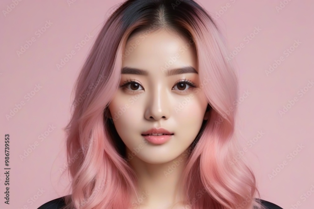 Elegant Woman with Pink Hair: Fashion and Makeup Studio Shot Elegant Woman with Pink Hair: Fashion and Makeup Studio Shot