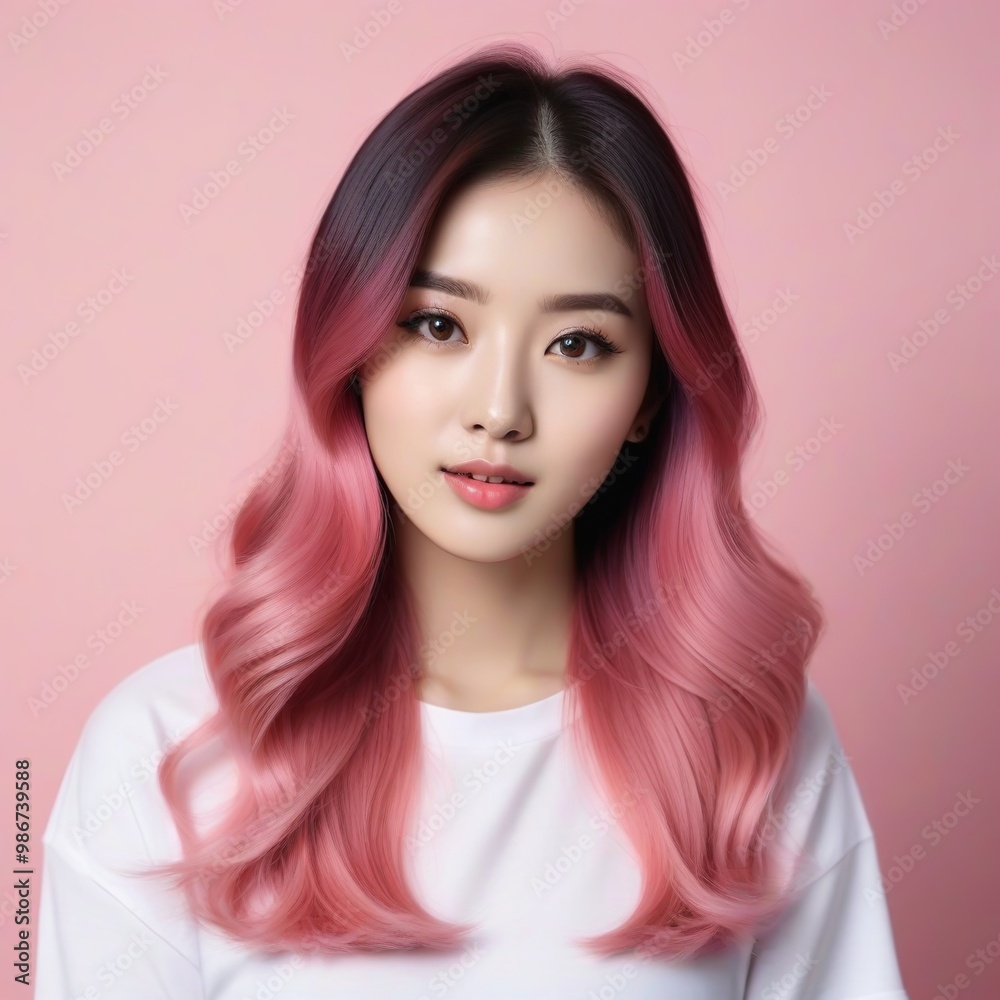 Elegant Woman with Pink Hair: Fashion and Makeup Studio Shot Elegant Woman with Pink Hair: Fashion and Makeup Studio Shot