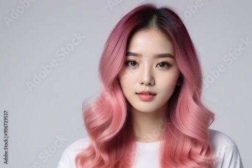 Elegant Woman with Pink Hair: Fashion and Makeup Studio Shot