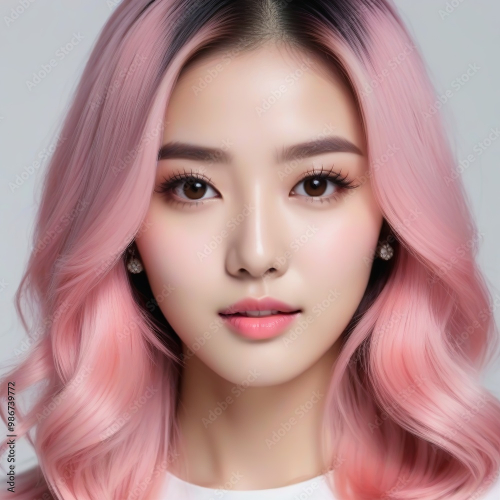 Fototapeta premium Elegant Woman with Pink Hair: Fashion and Makeup Studio Shot