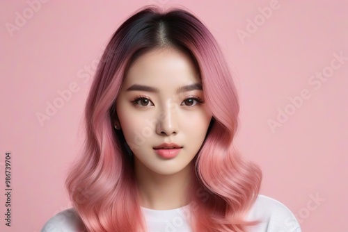 Elegant Woman with Pink Hair: Fashion and Makeup Studio Shot