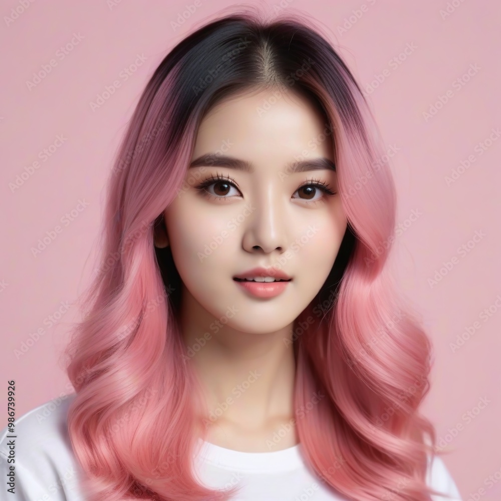 Elegant Woman with Pink Hair: Fashion and Makeup Studio Shot Elegant Woman with Pink Hair: Fashion and Makeup Studio Shot