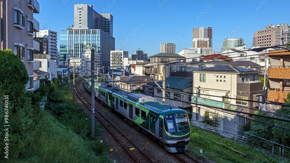 Fototapeta premium 都会を走る電車