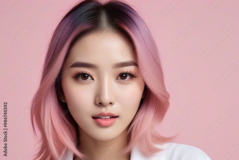 Elegant Woman with Pink Hair: Fashion and Makeup Studio Shot Elegant Woman with Pink Hair: Fashion and Makeup Studio Shot