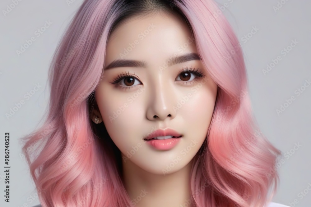 Elegant Woman with Pink Hair: Fashion and Makeup Studio Shot Elegant Woman with Pink Hair: Fashion and Makeup Studio Shot