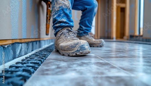 Construction worker's boots on a new floor