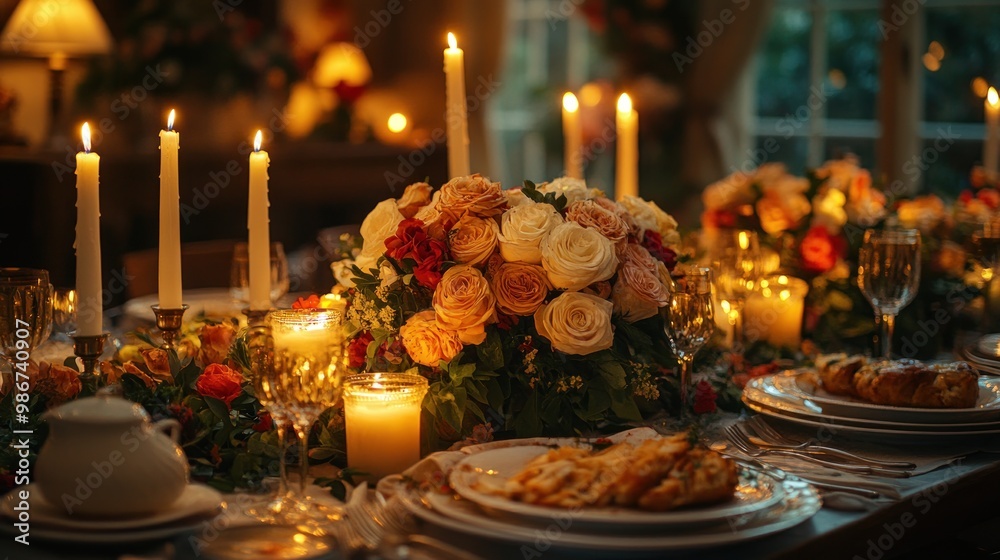 Naklejka premium Candlelit Dinner Table