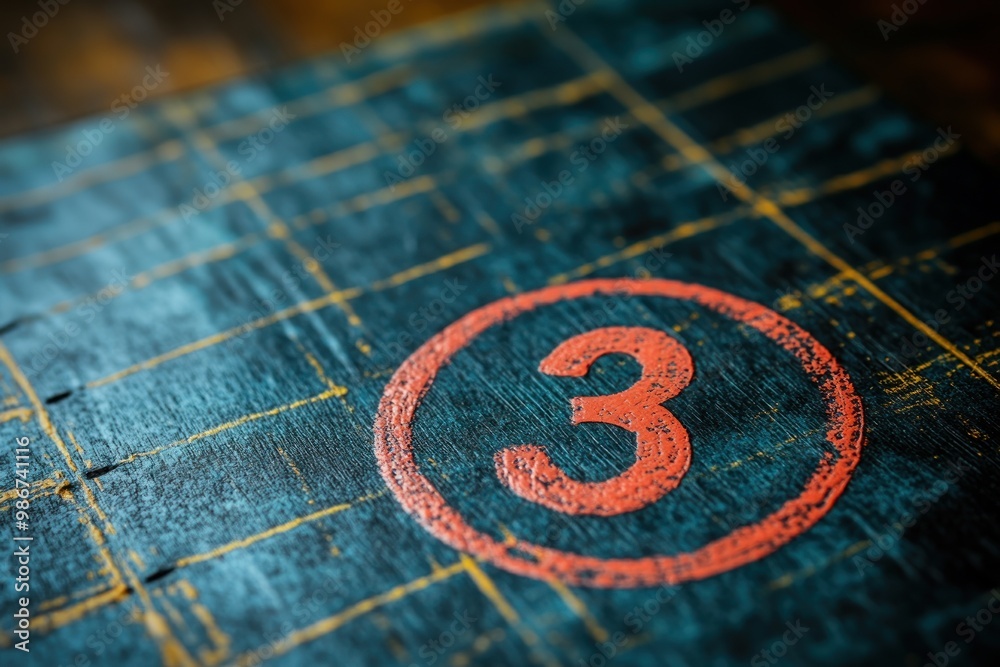 Close-up of Number Three on a Wooden Surface Close-up of Number Three on a Wooden Surface