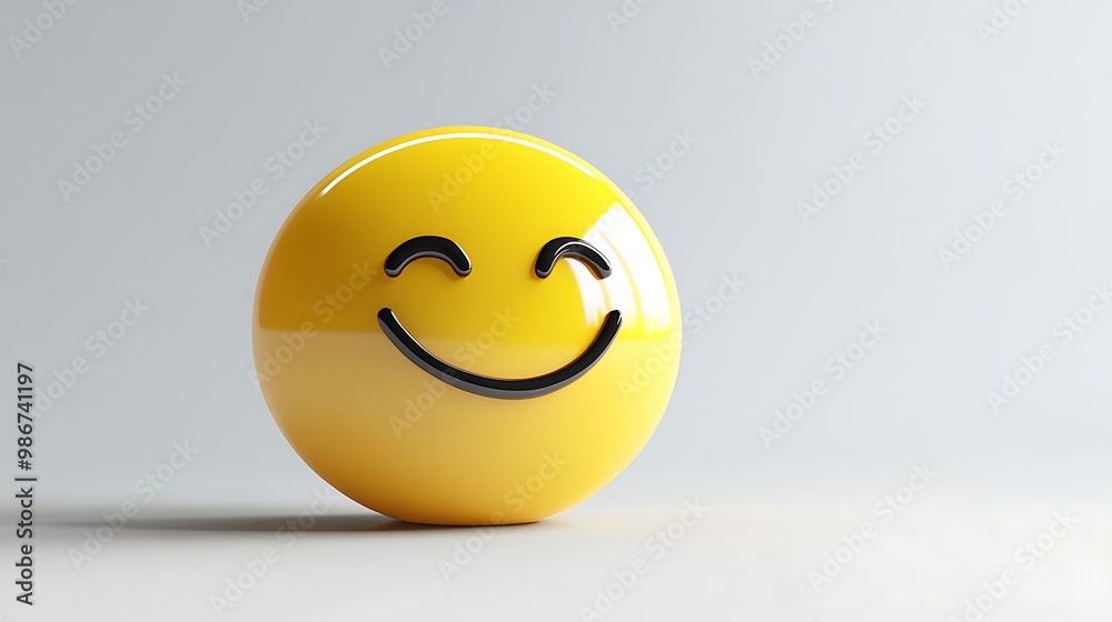 Fototapeta premium 3D cartoon icon Smiling yellow face isolated on white background
